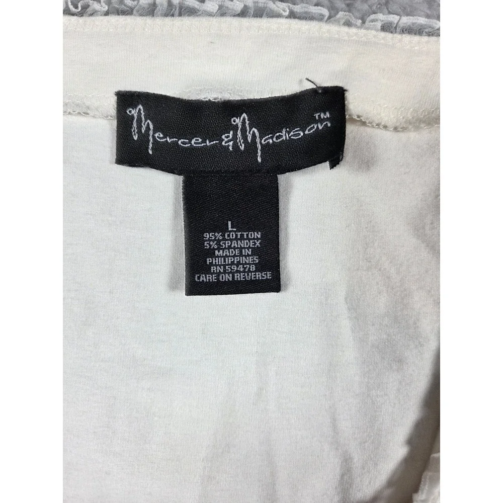 Mercer & Madison Cardigan L Cream Womens Lace Trim Button Front Long‎ Sleeve Top